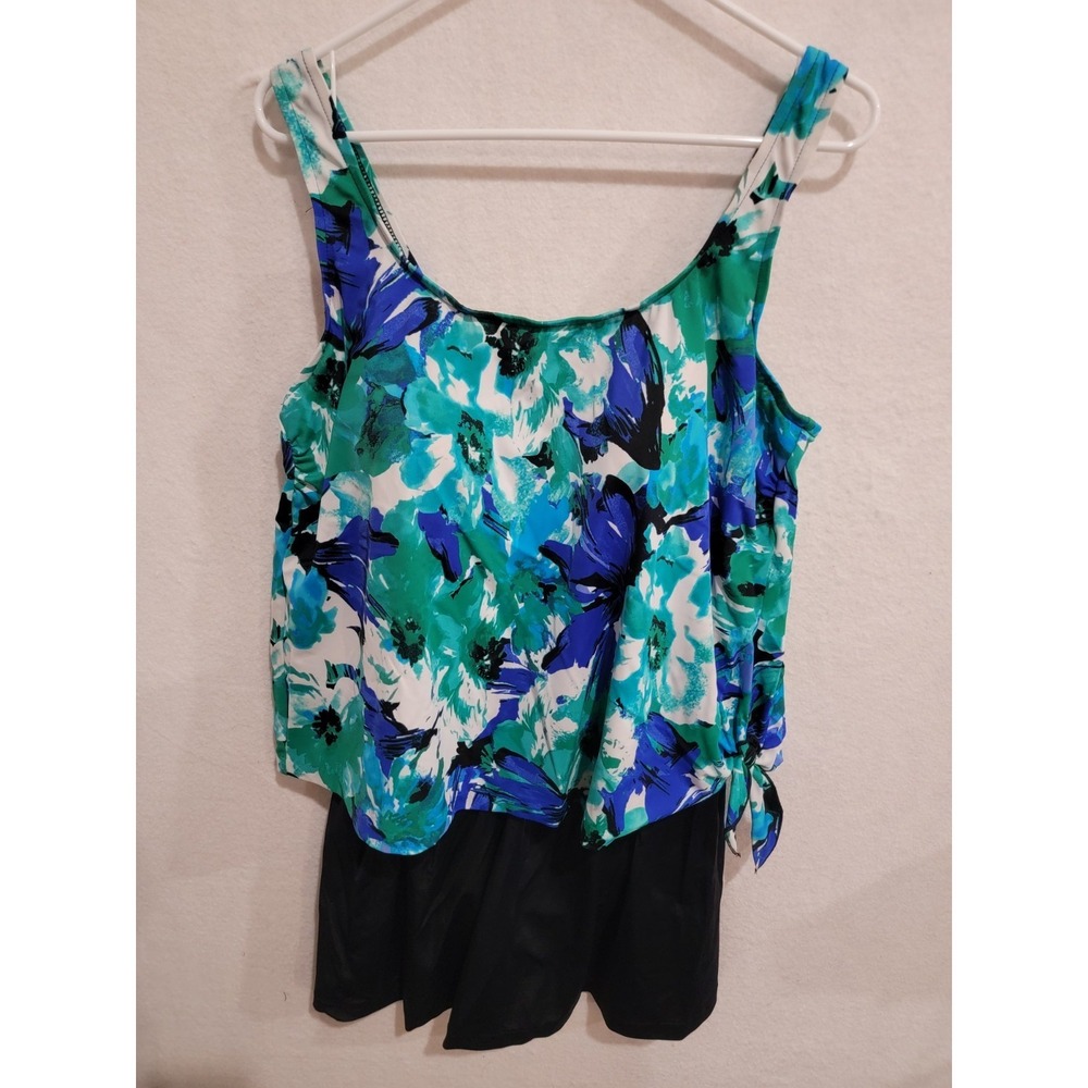 Azul by Maxine of Hollywood Pre-Owned Swim Dress Size 22W Blue Green Floral